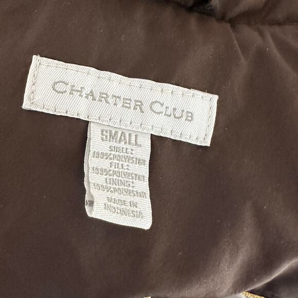 Charter Club Zip Up Puffer Vest WMNS SZ Small Brown Lined Winter Quilted Jacket - Picture 5 of 6